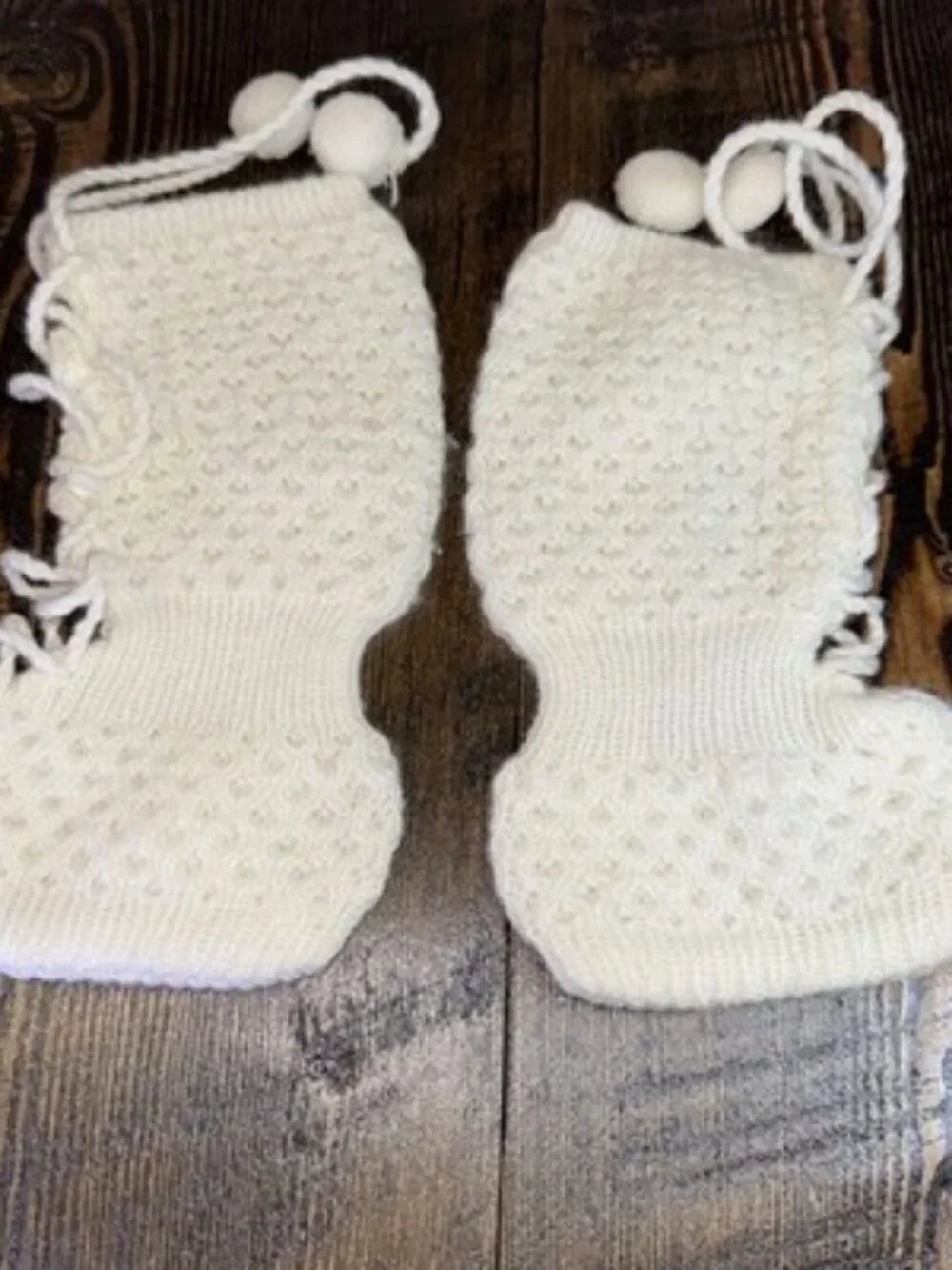 Vintage Knitted Handmade Crochet Baby Tall Booties White Basket Weave